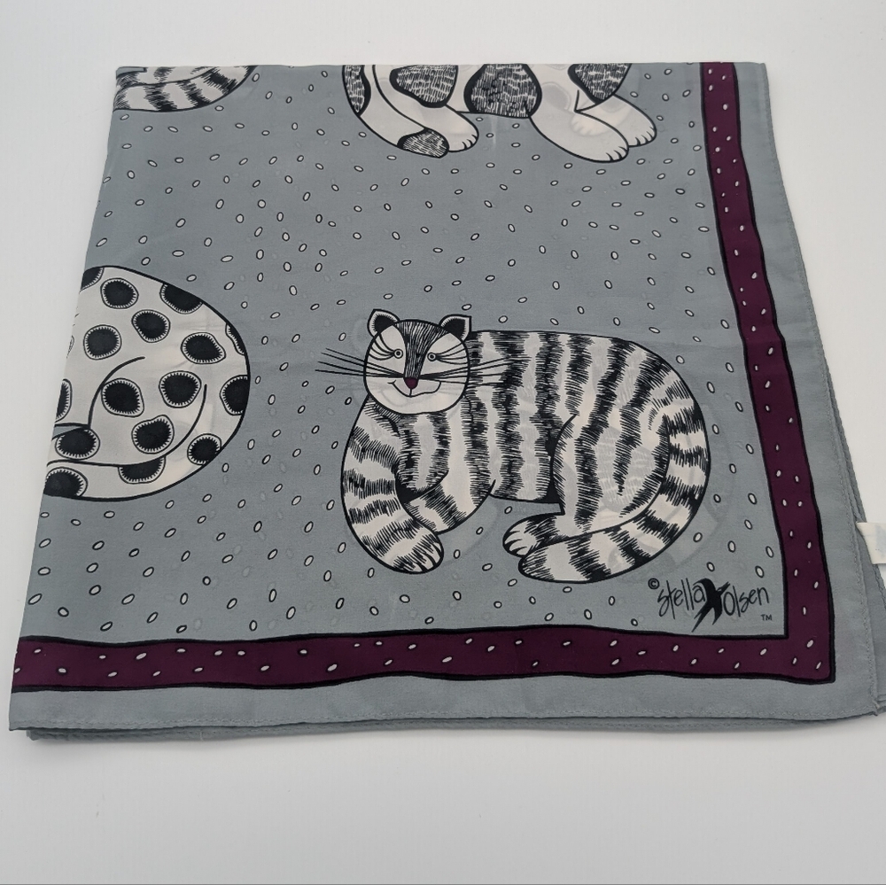 Vintage Stella Olsen Cat Print Scarf